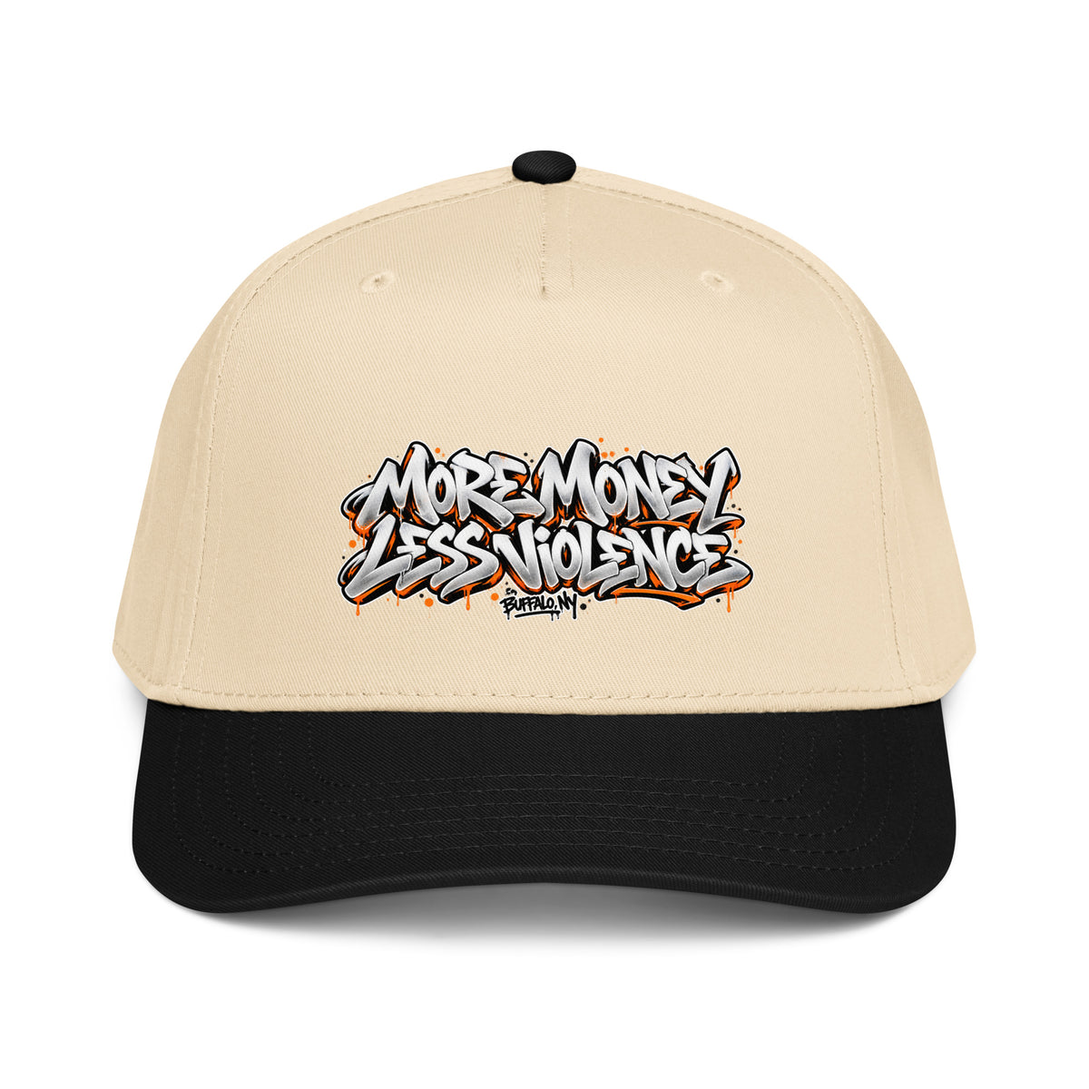 MMLV 5 Panel Cap in black and natural, front