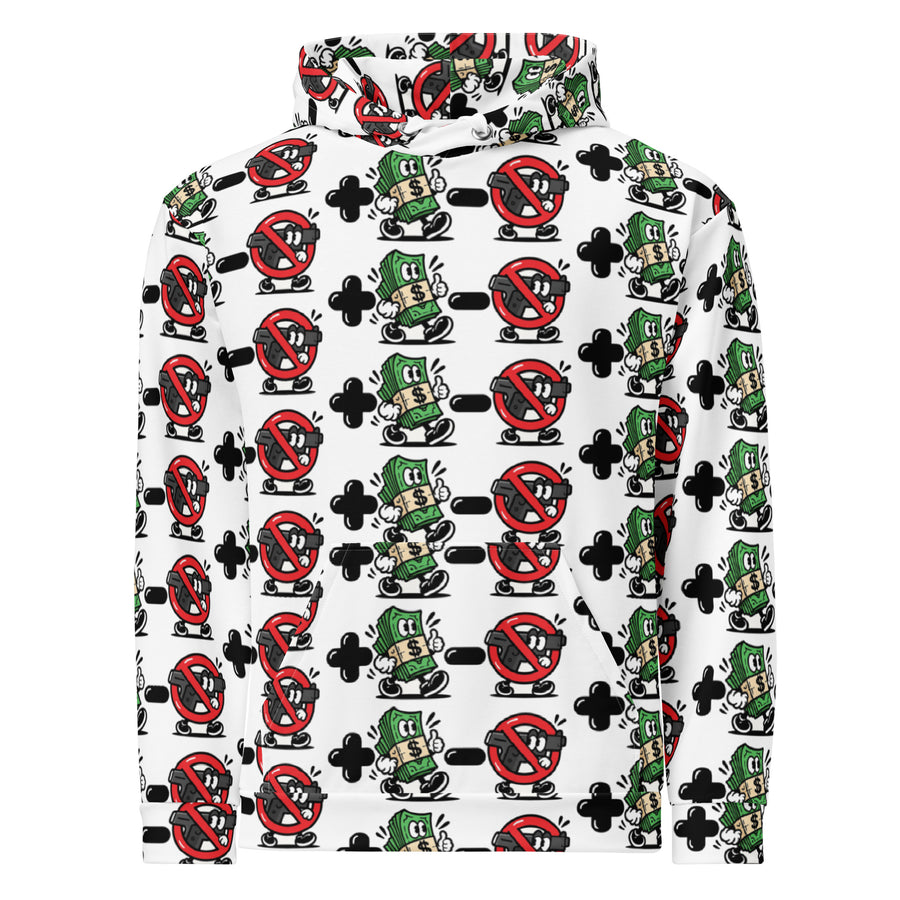 MMLV Emoji All-Over Hoodie, front: emoji equation print all over