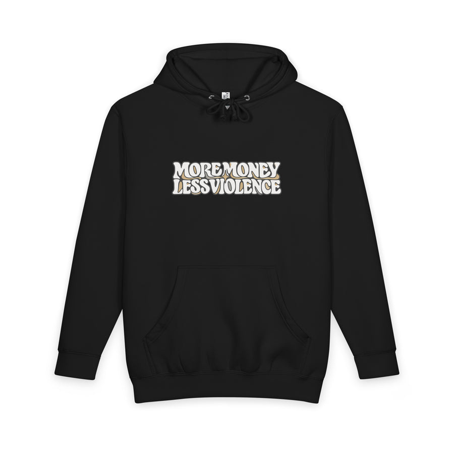 Teach Peace ✦ Hustle Legal Hoodie in black, front: MMLV groovy wordmark