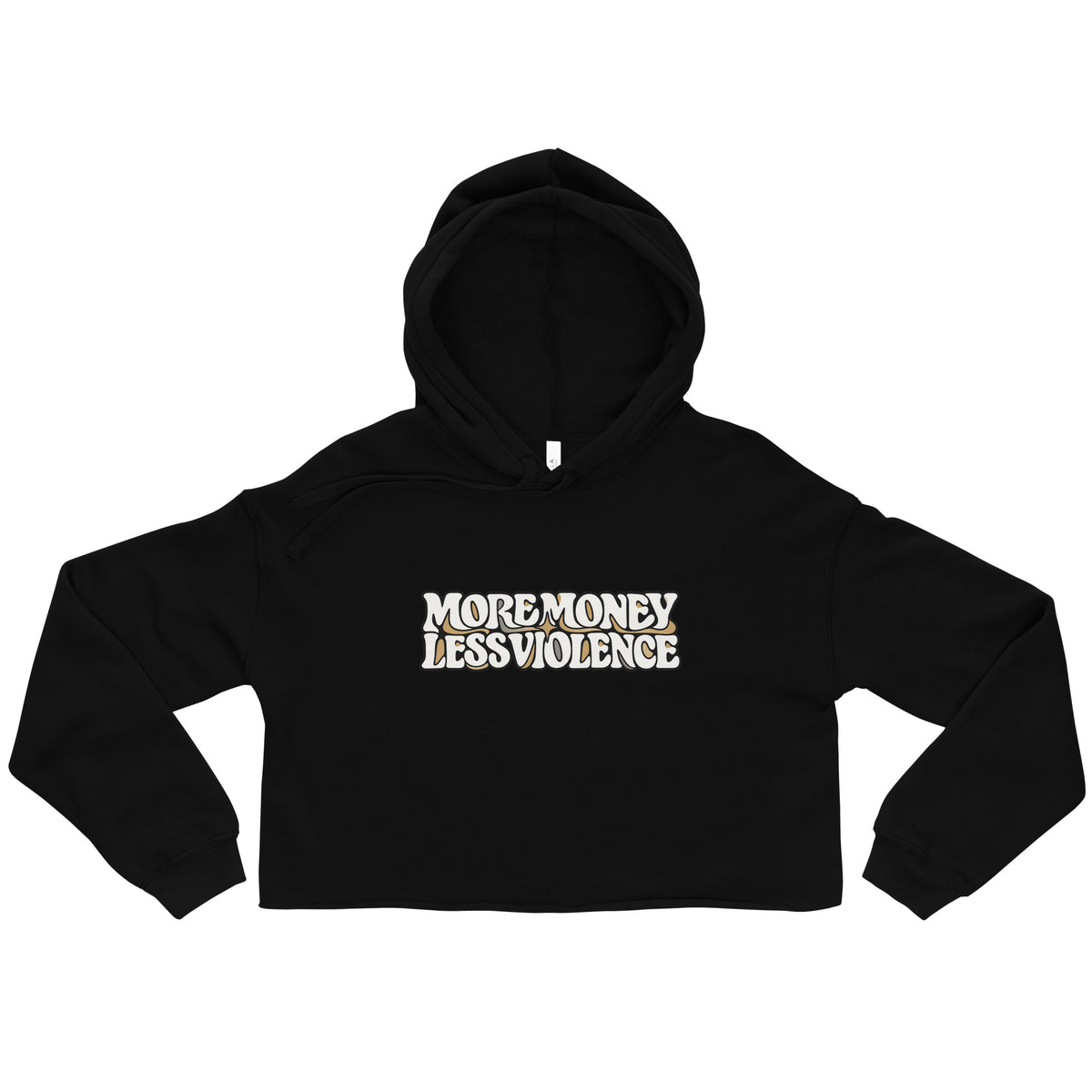 Teach Peace ✦ Hustle Legal Crop Hoodie in black, front: MMLV groovy wordmark