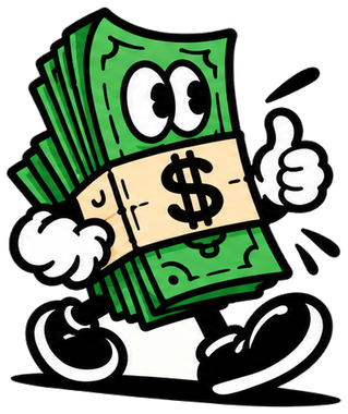MMLV money stack character, happy, for MMLV graphic tees